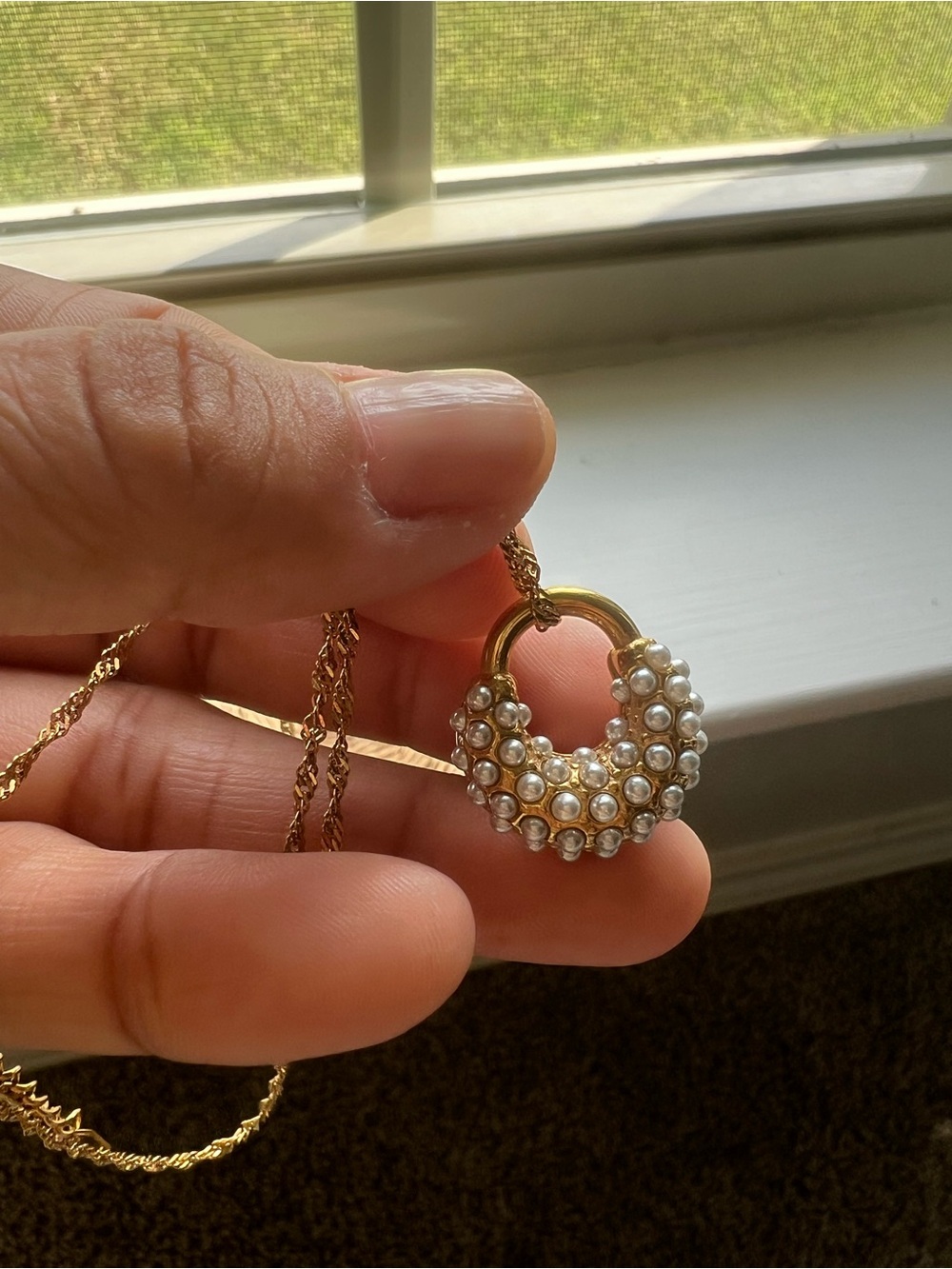 Stainless Chain with Gold Pearl Cluster Pendant Necklace - Women Jewelry